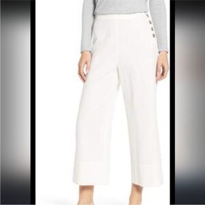 High-Waist Wide-Leg White Cropped Pants